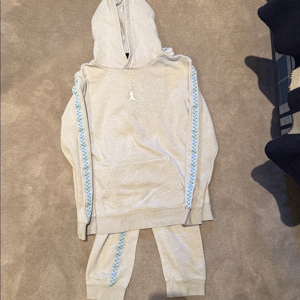 Jordan Gray Hoodie and Pants with Blue Accents